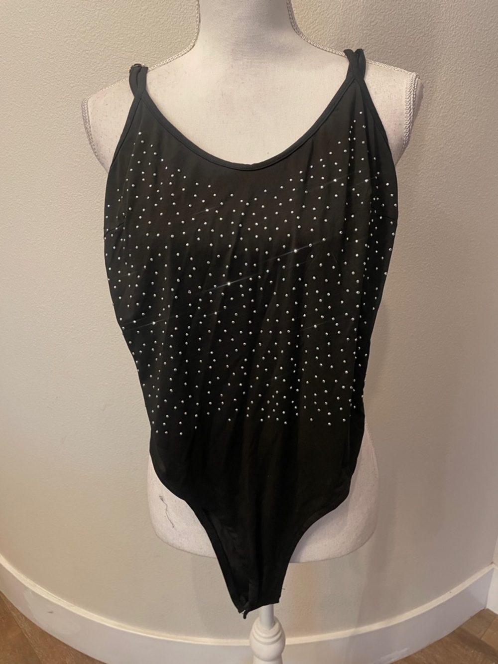 Black Rhinestone One-Piece Bodysuit - Picture 2 of 5